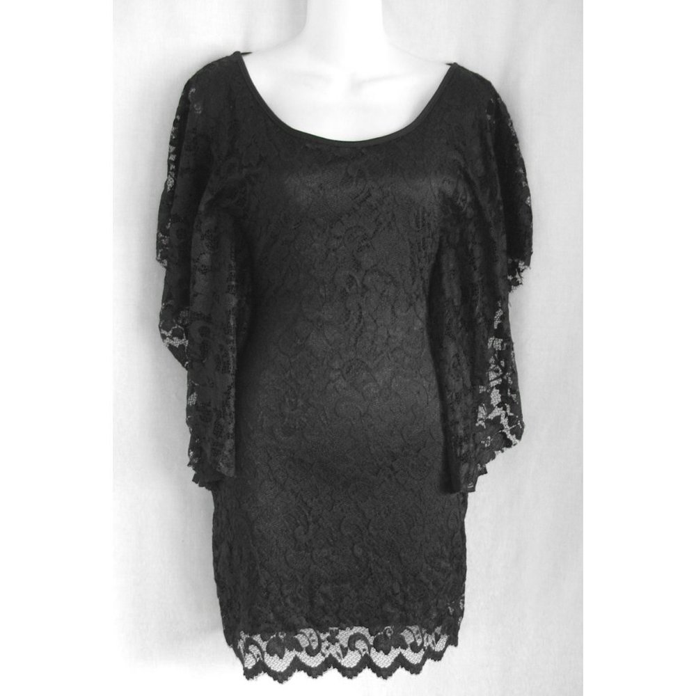 Vintage Y2K Low Back Lace Mini Dress Batwing Sleeves Whimsigoth